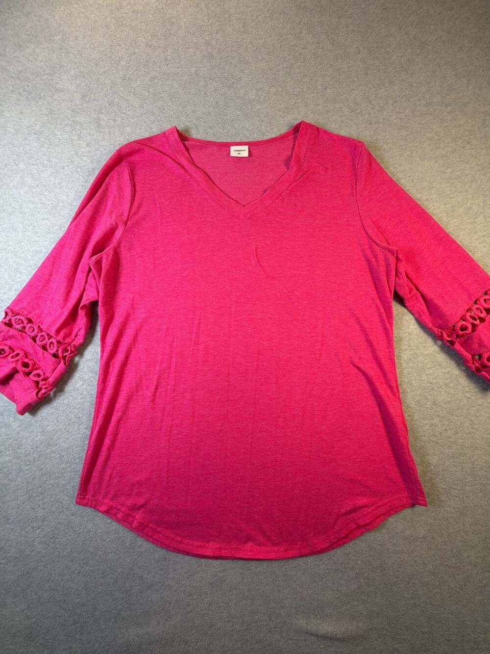 XIEERDUO Women's 3/4 Sleeve V-Neck Casual T-Shirt Blouse Rose Red Size M